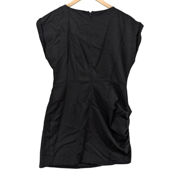 Lotus Ruched Mini Dress Black Beaded Neck Cap Sleeve Pleated Size L - Picture 2 of 13